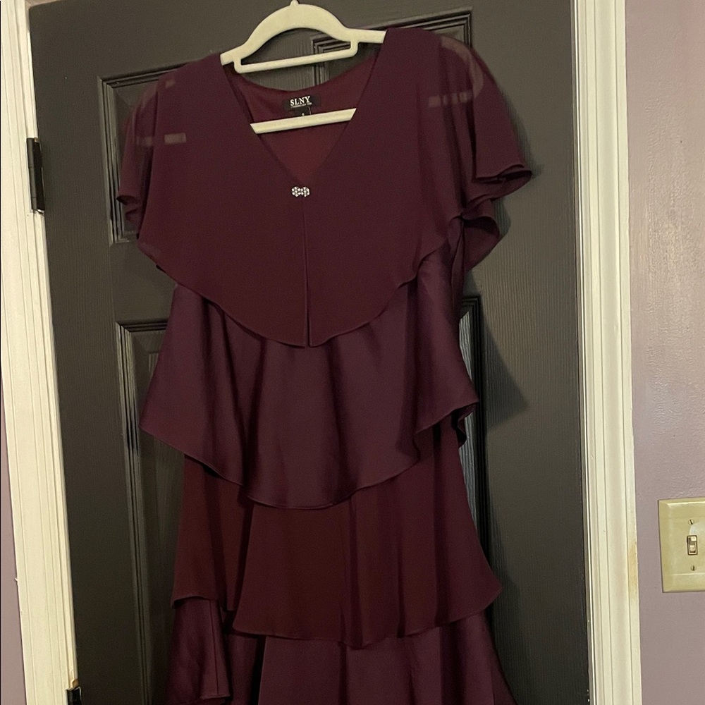 S.L. Fashions Plum High-Low Layered Dress